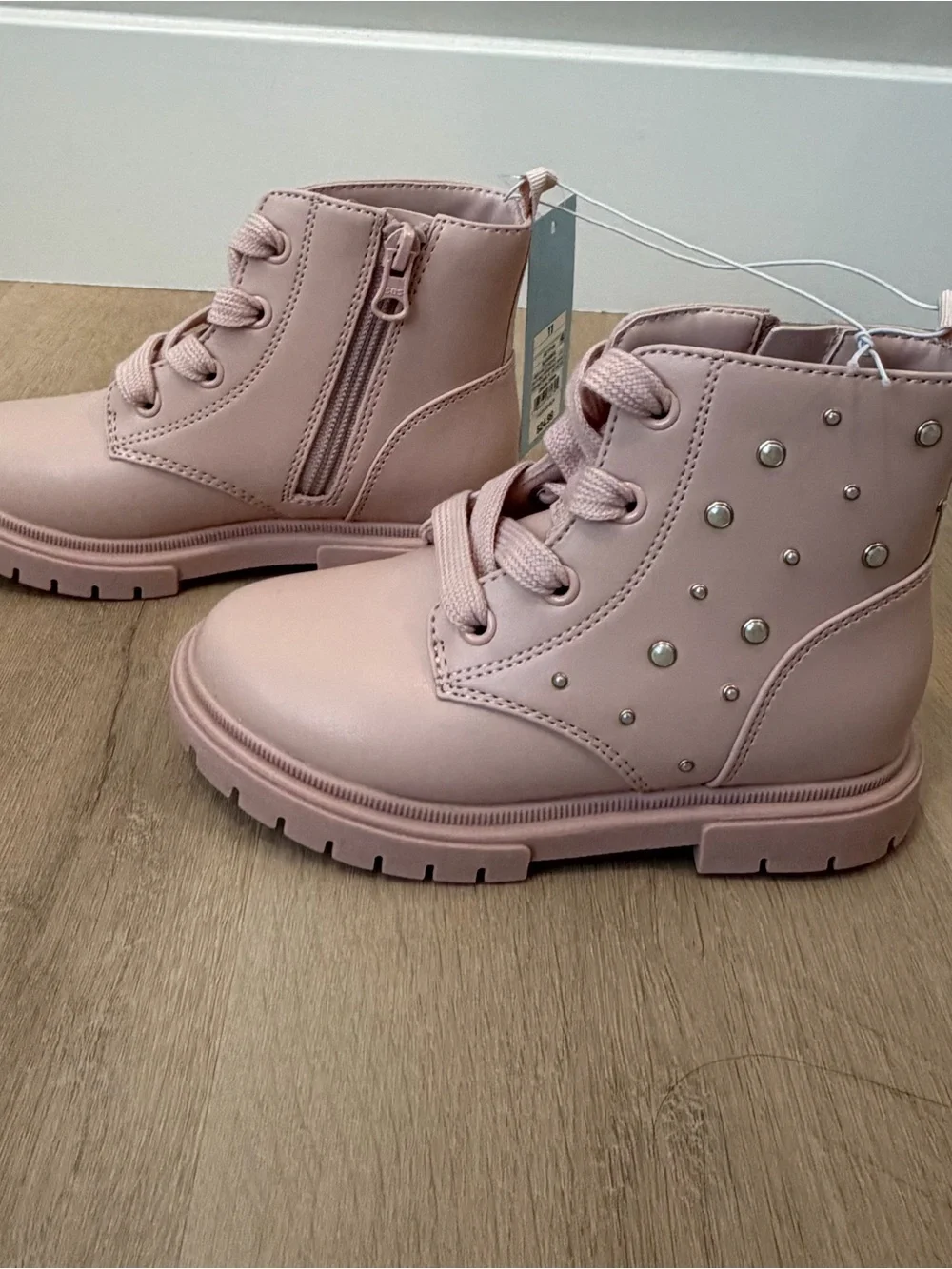 Cat & Jack Amaya Lace-Up Combat Boots, Blush, 11T